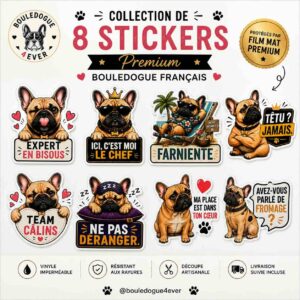 Collection de 8 stickers Bouledogue Français