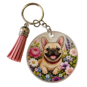Porte-clé Bouledogue Français Fleuri – Pompon – B4E