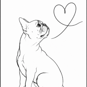 Affiche Bouledogue Français & Cœur – Illustration noir et blanc – A4