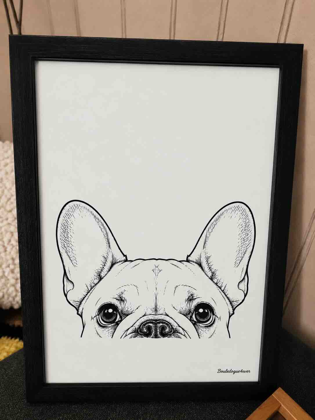 Affiche Bouledogue Français Curieux – Illustration noir et blanc – A4
