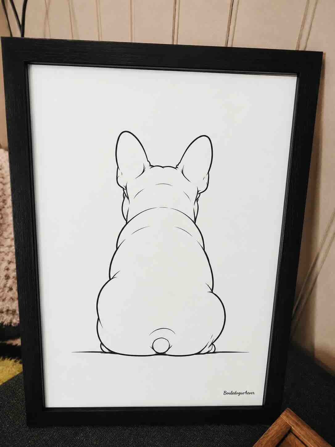 Affiche Bouledogue Français de Dos – Illustration minimaliste noir et blanc – A4