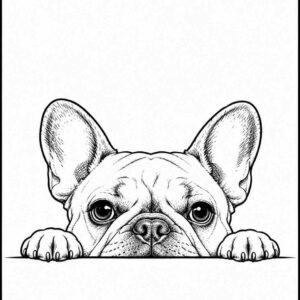 Affiche Bouledogue Français Espiègle – Illustration noir et blanc – A4