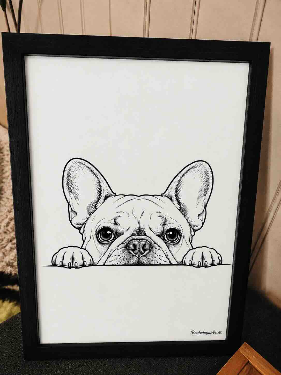 Affiche Bouledogue Français Espiègle – Illustration noir et blanc – A4